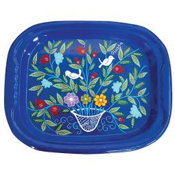 Artistic Painted Metal Large Tray by Glushka Pomegranates with Birds